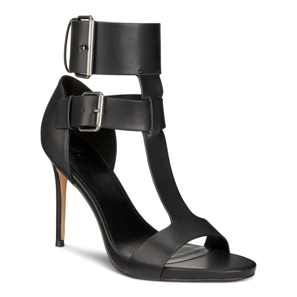 AAJ BY AMINAH Womens Black Double Zahra Open Toe Stiletto Heeled Sandal 6 M